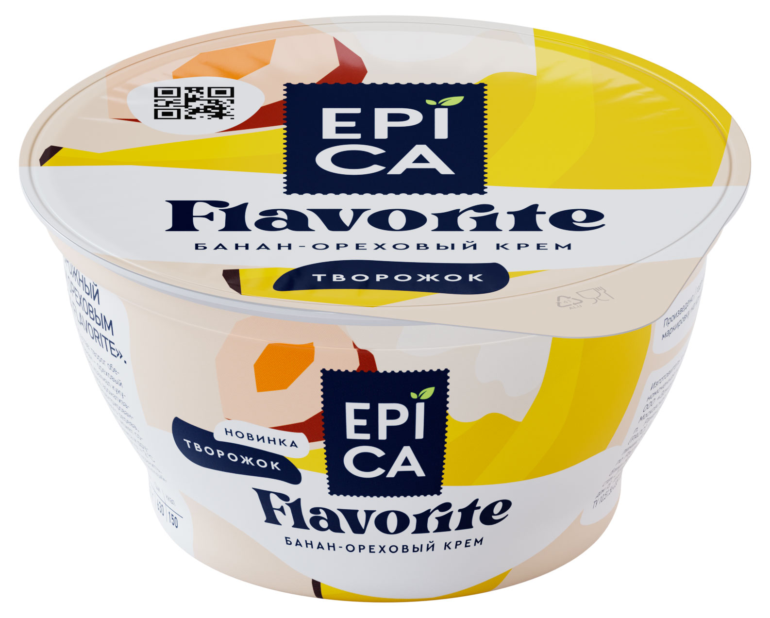 Десерт творожный EPICA Flavorite Творожок банан-ореховый крем 7,6% БЗМЖ, 130 г