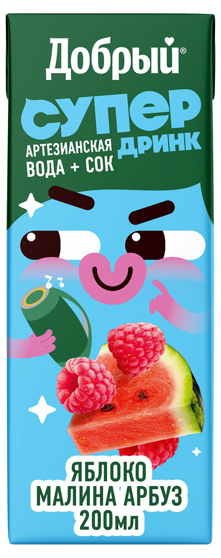 Напиток сокосодержащий Добрый Active kid яблоко-малина-арбуз, 200 мл