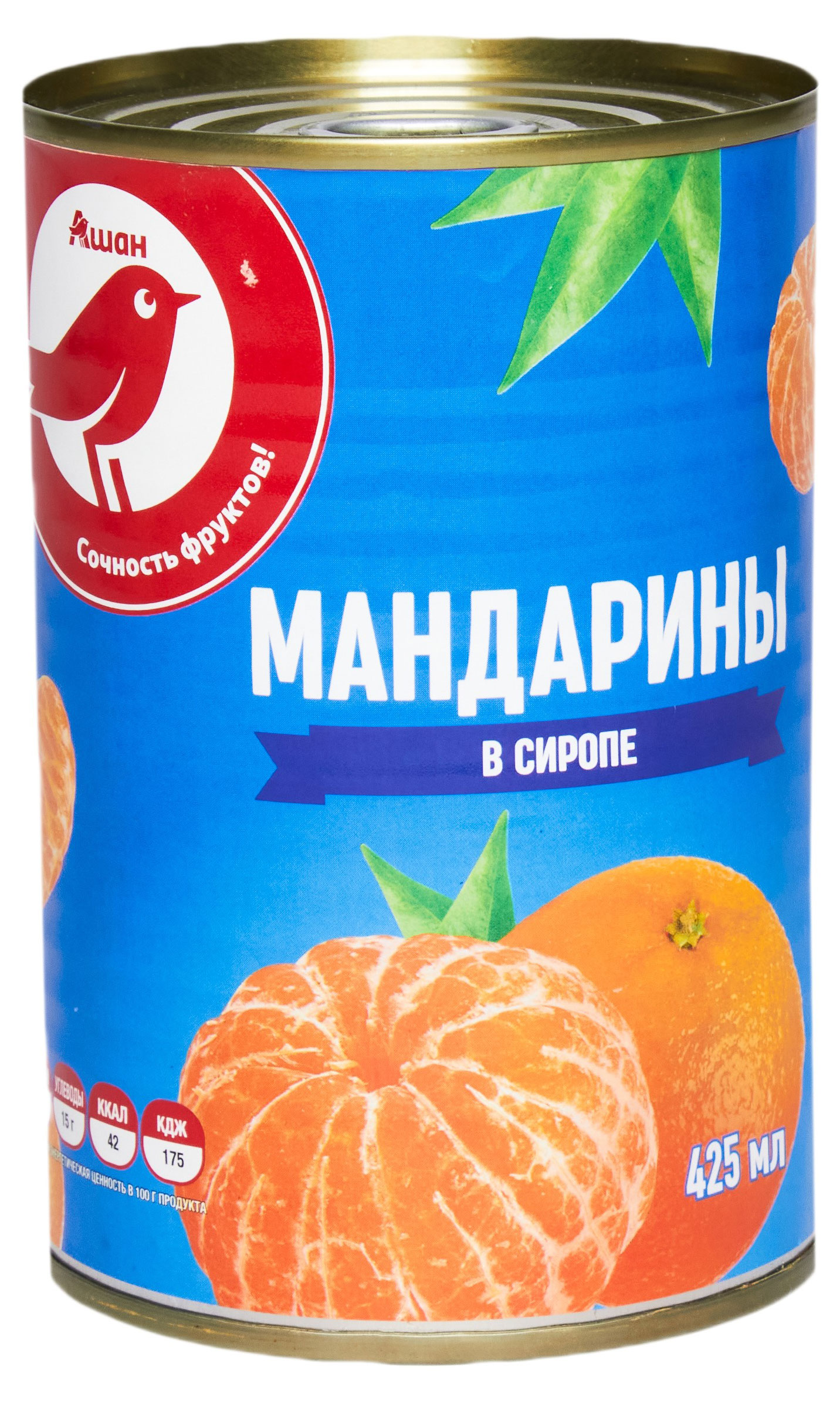 Мандарины консервированные АШАН Красная птица в сиропе Китай, 425 г