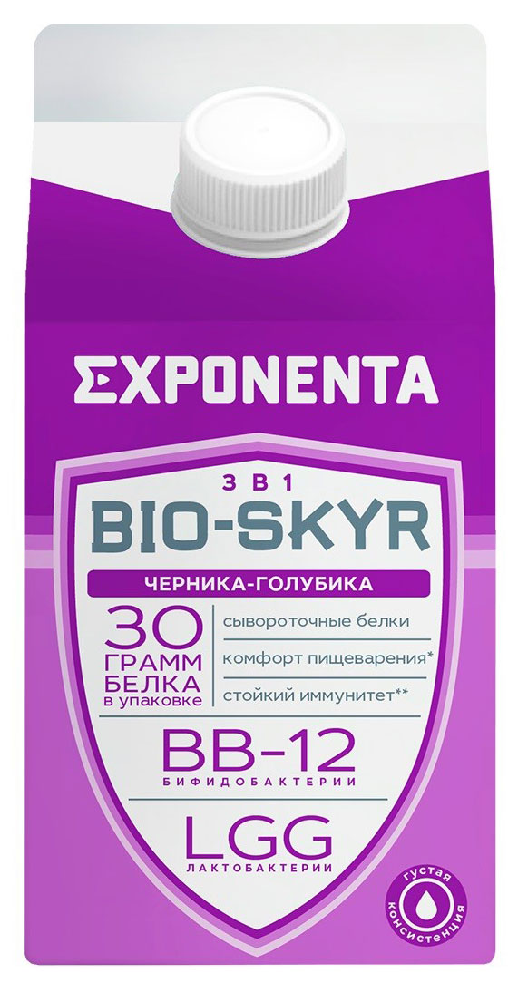 Напиток кисломолочный Exponenta Bio-Skyr 3 в 1 черника-голубика высокобелковый Беларусь охлажденный, 500 г