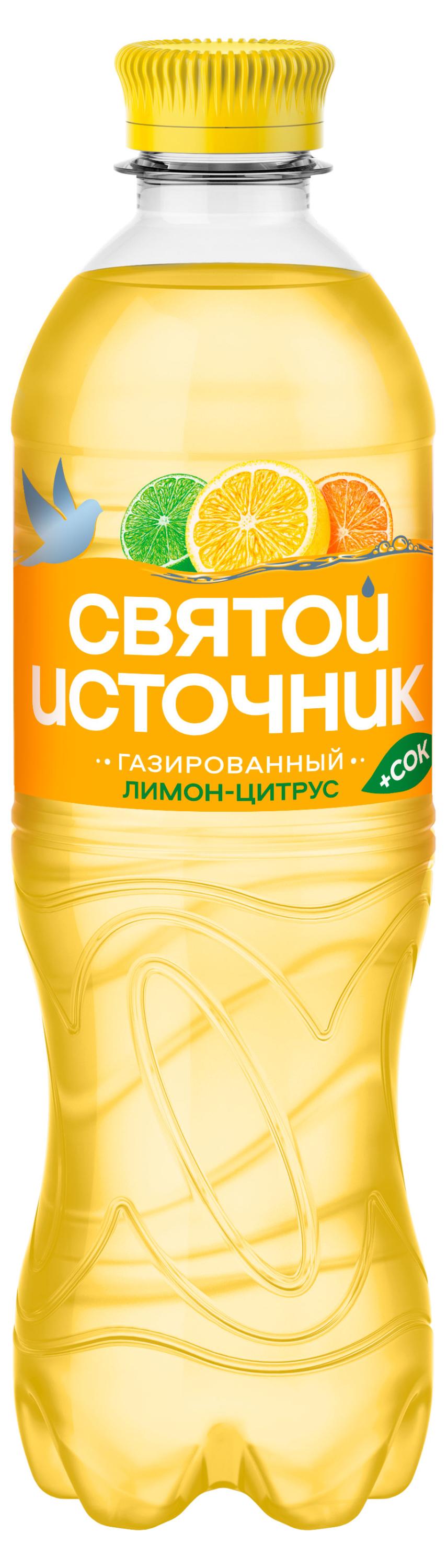 Вода питьевая Святой Источник Вода + сок Лимон Цитрус газированная, 0,5 л