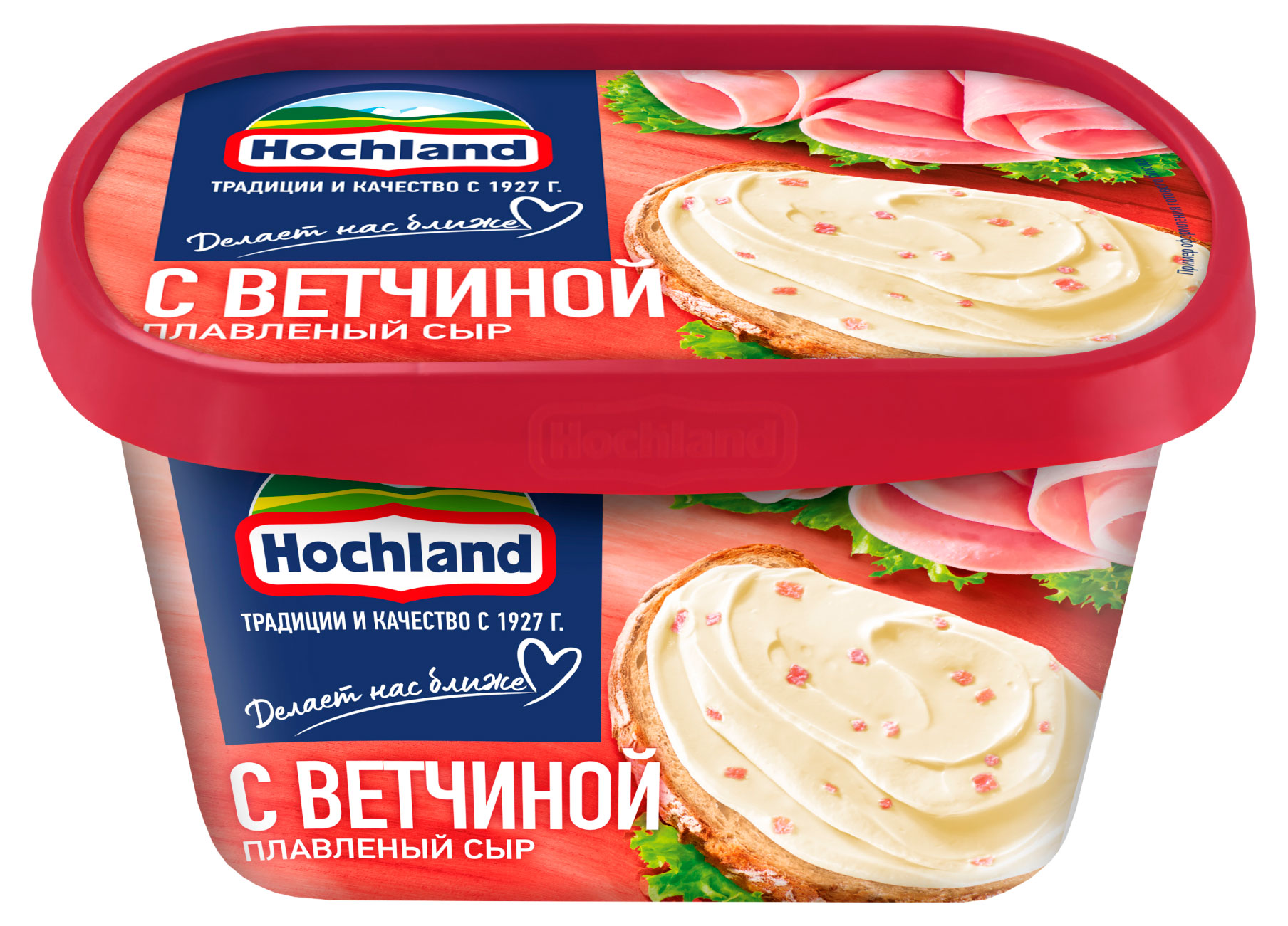 Сыр плавленый с ветчиной Hochland ванночка 55% БЗМЖ, 400 г