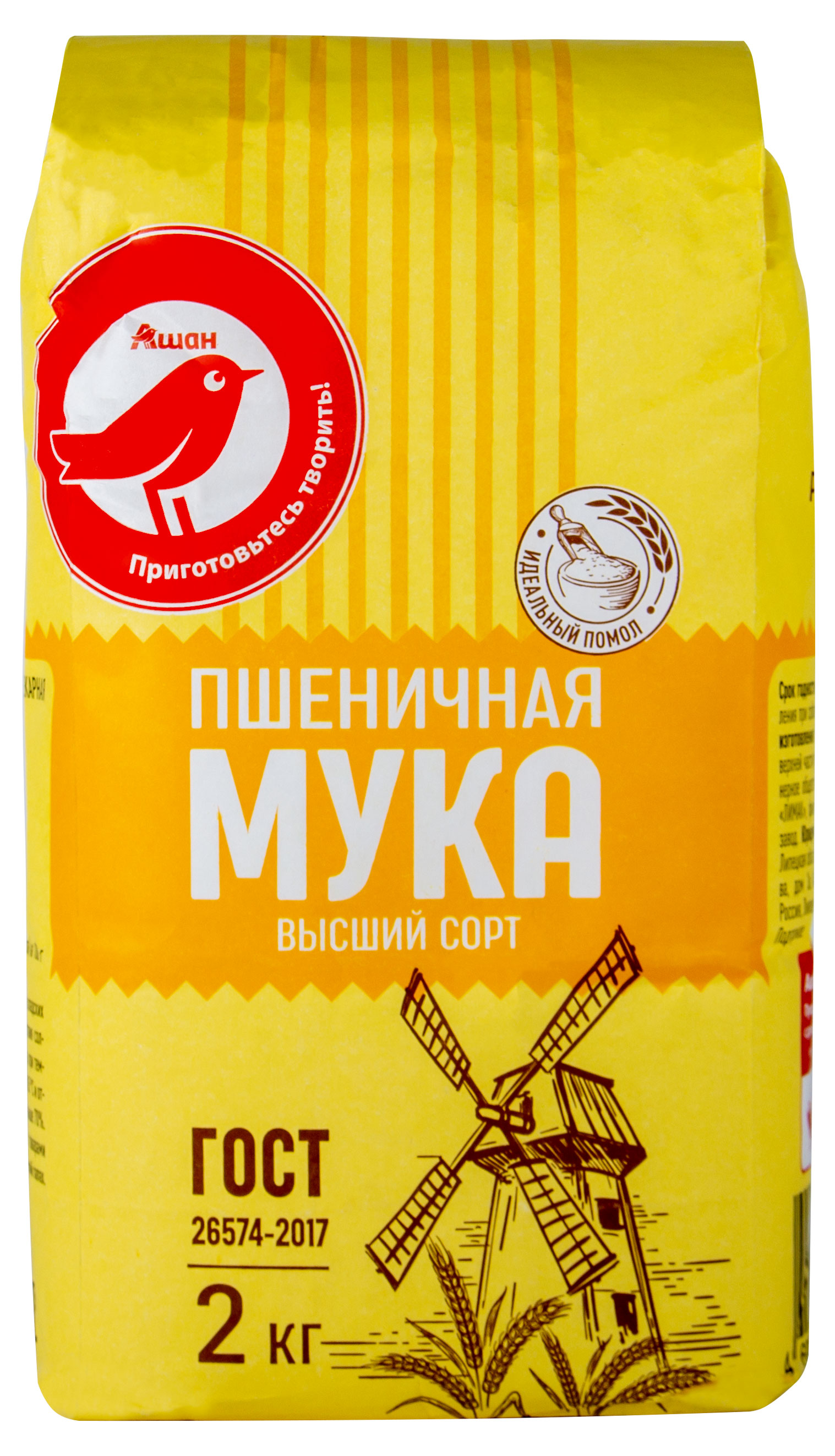 Мука пшеничная АШАН Красная птица высшего сорта, 2 кг