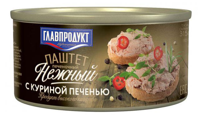 Паштет печеночный ГЛАВПРОДУКТ Нежный с куриной печенью, 315 г