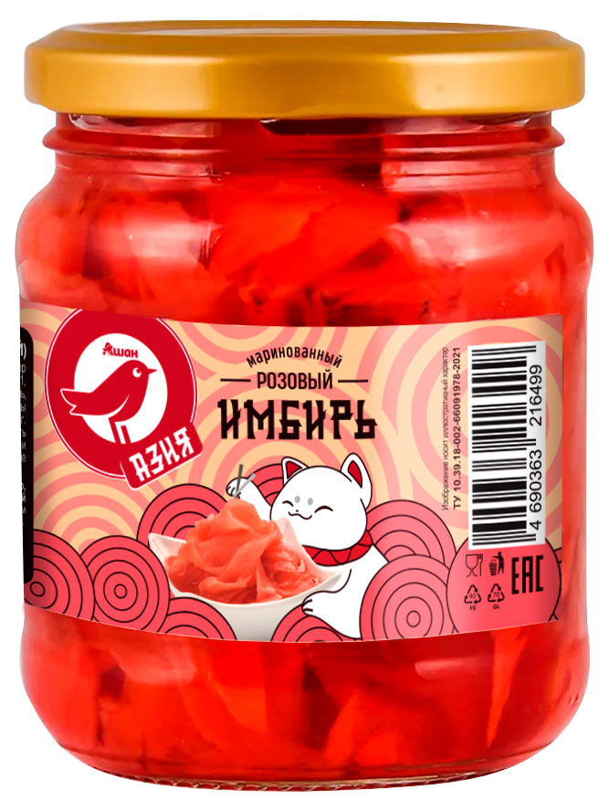 Имбирь маринованный АШАН Красная птица розовый, 250 г