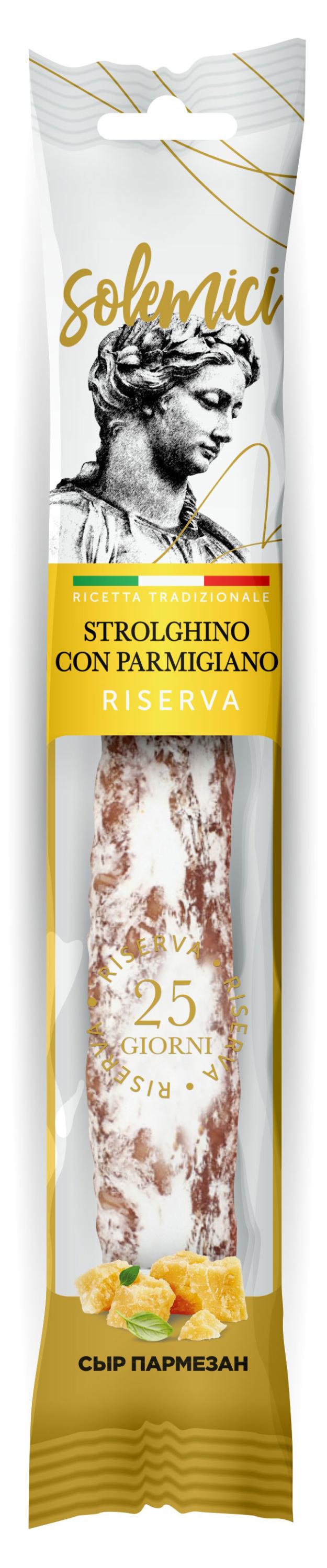 Колбаса мини сыровяленая Solemici Strolghino Con Parmigiano Riserva с сыром пармезан без глютена полусухая, 110 г