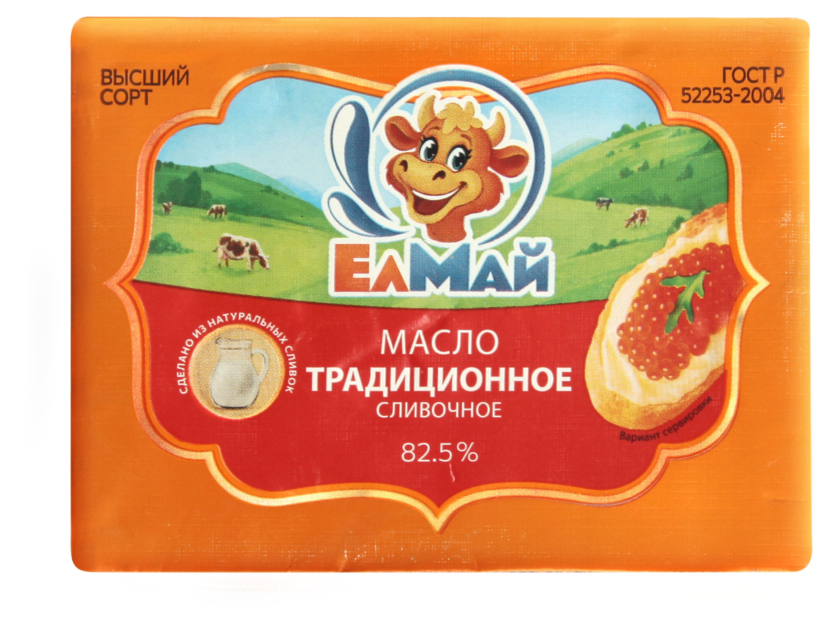 Масло сливочное Елмай Традиционное высший сорт брикет 82,5% ГОСТ БЗМЖ, 160 г