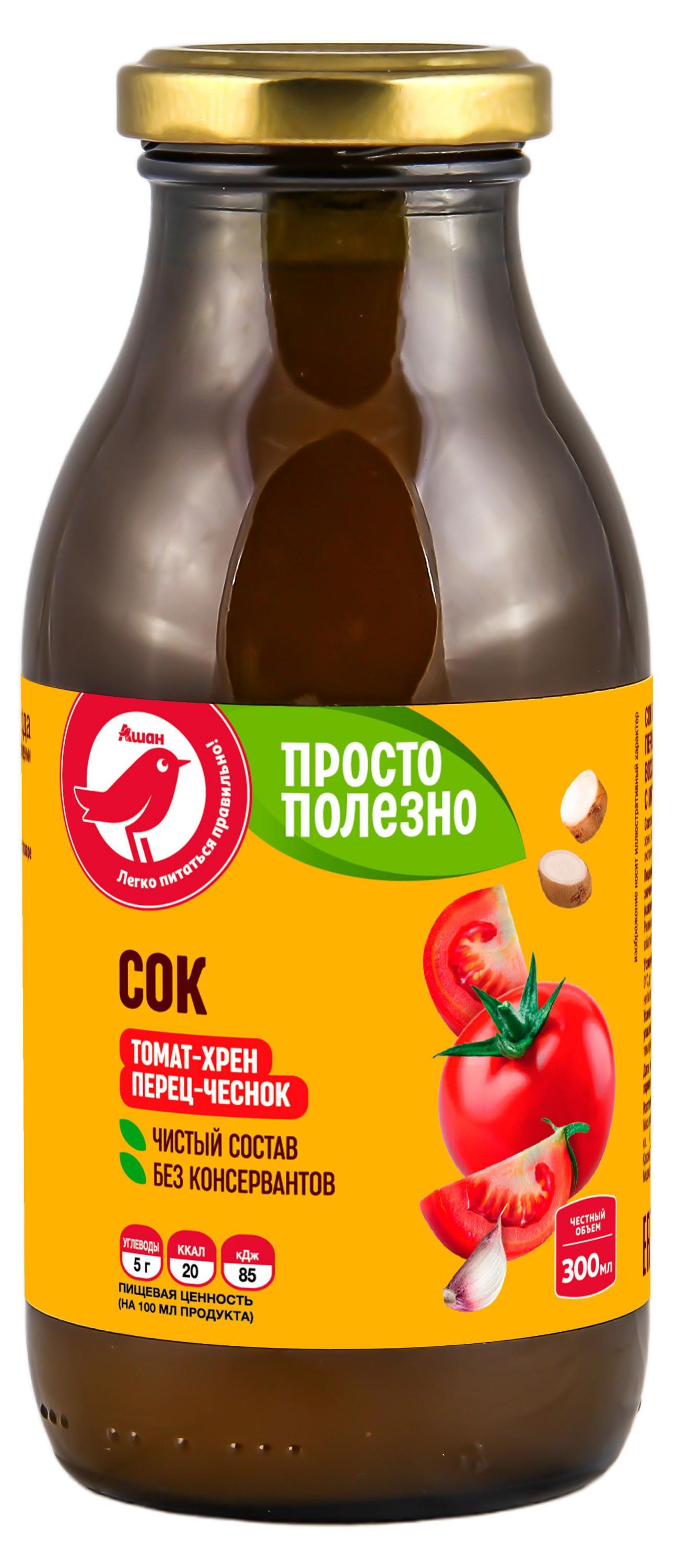 Сок АШАН Красная птица Томат-Хрен-Перец-Чеснок, 300 мл