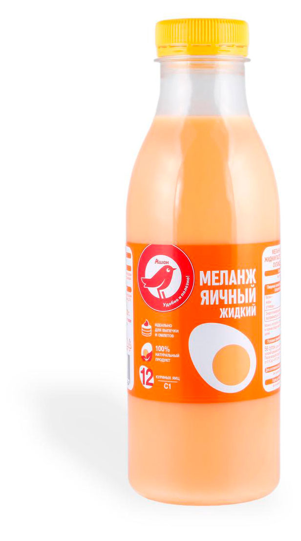Меланж яичный жидкий АШАН Красная птица пастеризованный охлажденный ГОСТ, 500 г