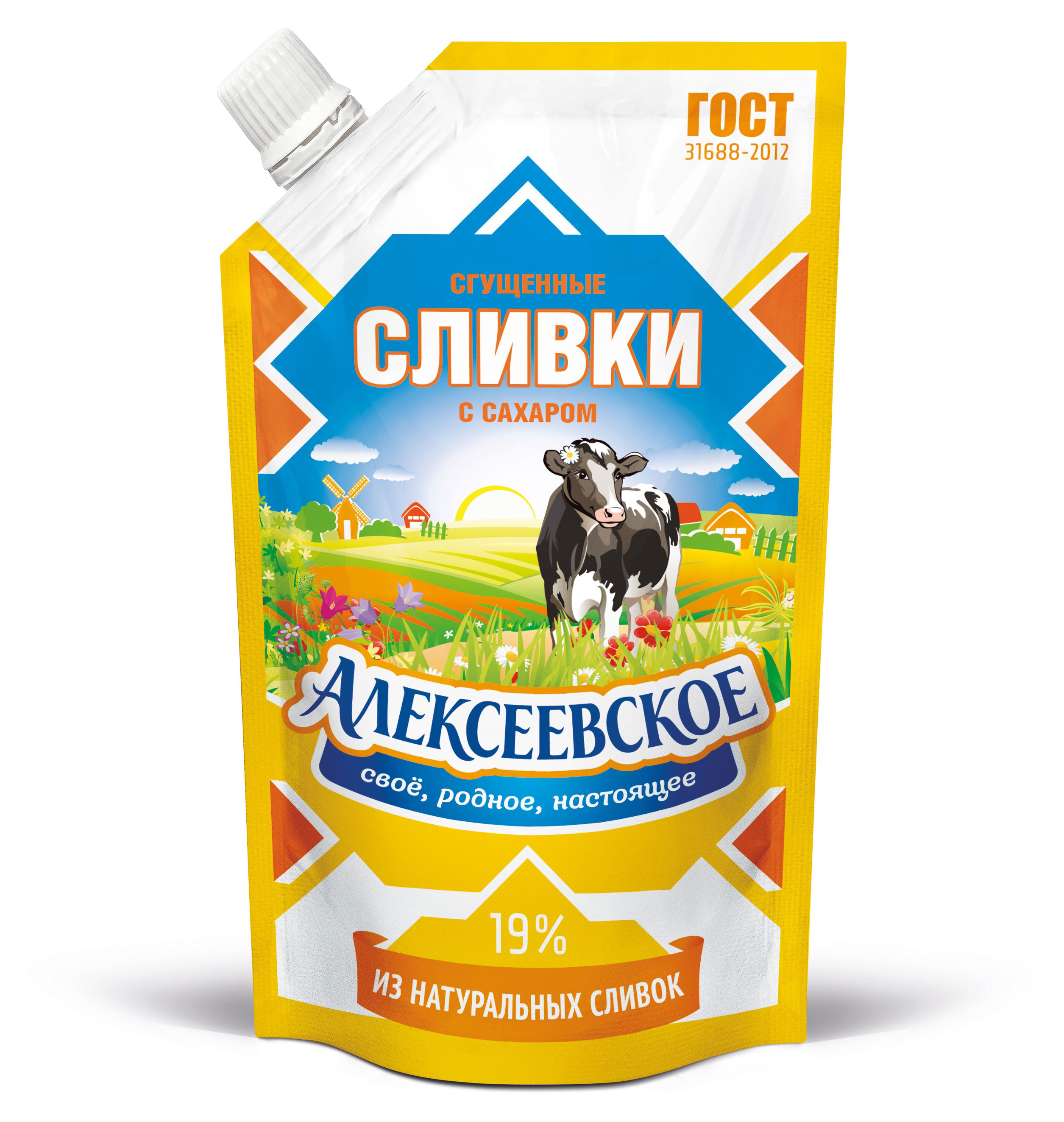 Сливки сгущенные Алексеевское с сахаром в пакете 19% ГОСТ БЗМЖ, 270 г