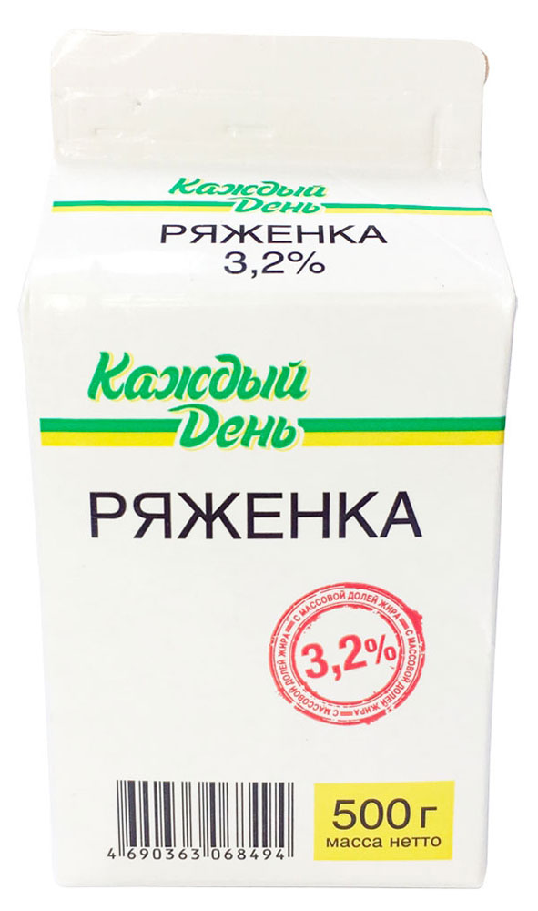Напиток кисломолочный Ряженка Каждый День 3,2% БЗМЖ, 500 г