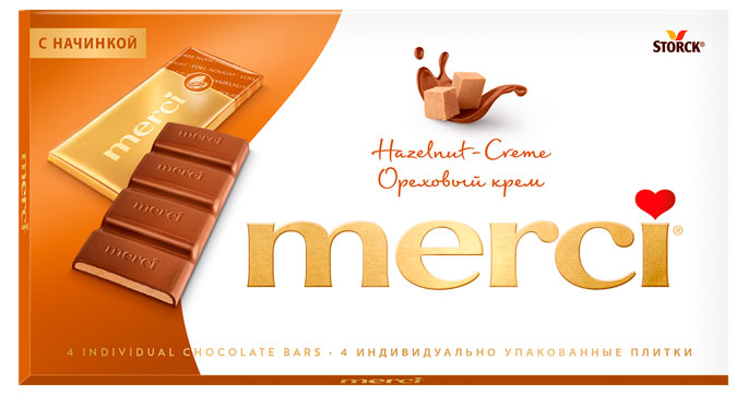 Шоколад Merci молочный с ореховым кремом, 112 г