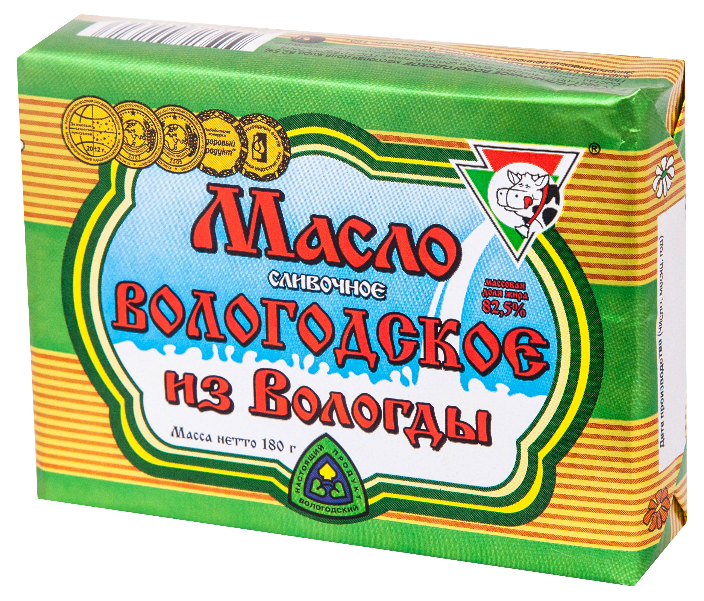 Масло сливочное Из Вологды Вологодское брикет 82,5% ГОСТ БЗМЖ, 180 г