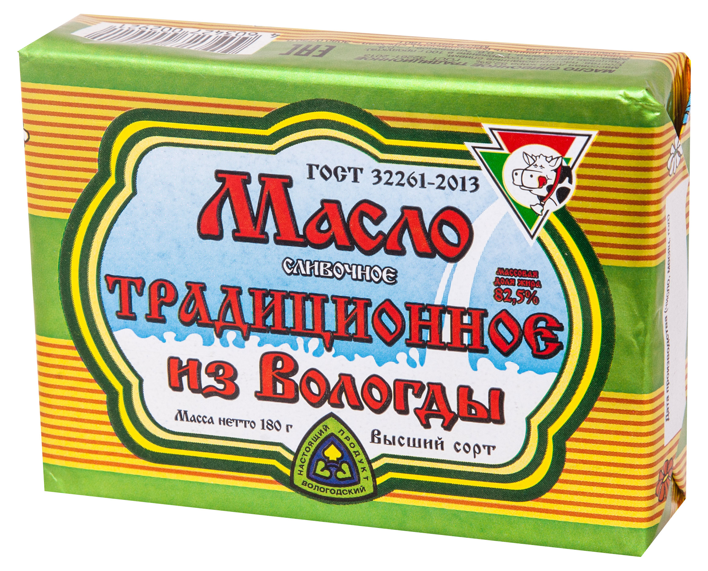 Масло сливочное Из Вологды Традиционное высший сорт брикет 82,5% ГОСТ БЗМЖ, 180 г