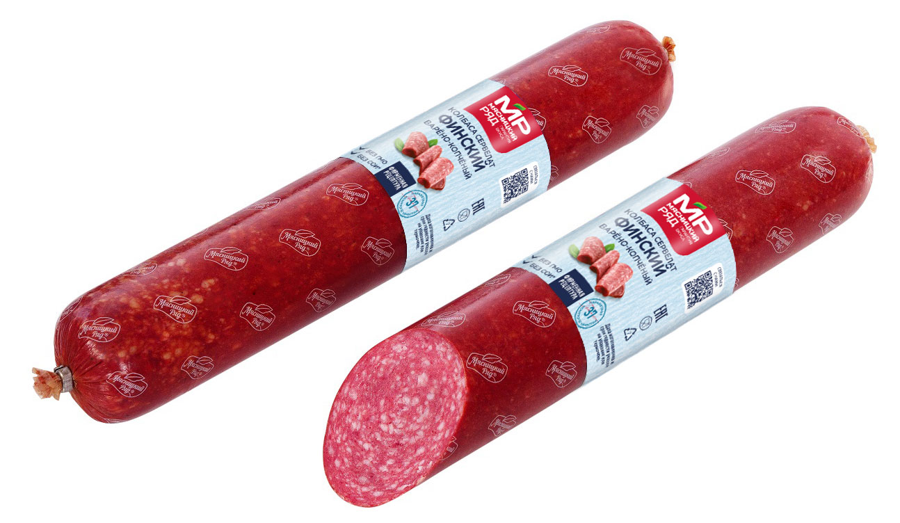 Колбаса варено-копченая Мясницкий ряд Сервелат Финский без сои, ~ 0,5 кг