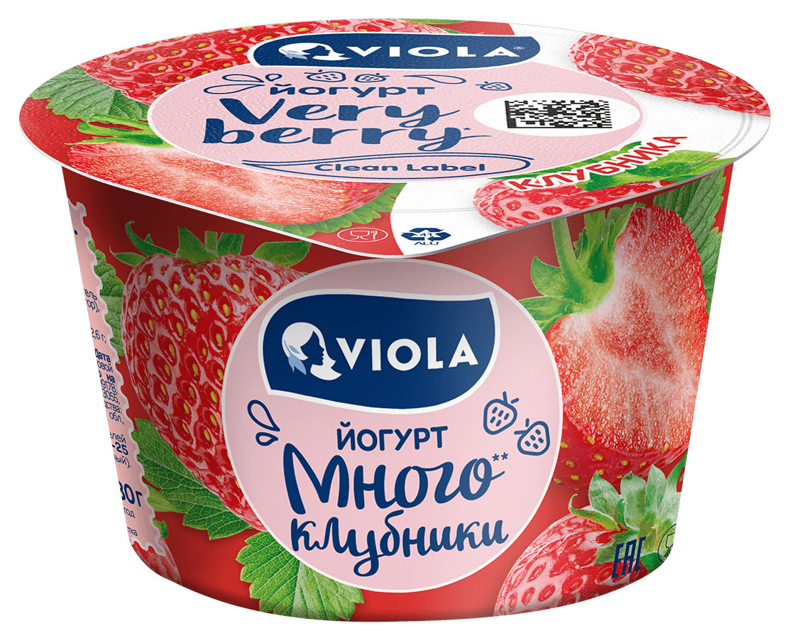 Йогурт густой ложковый Viola Very Berry Много клубники с клубникой 2.6% 180 г