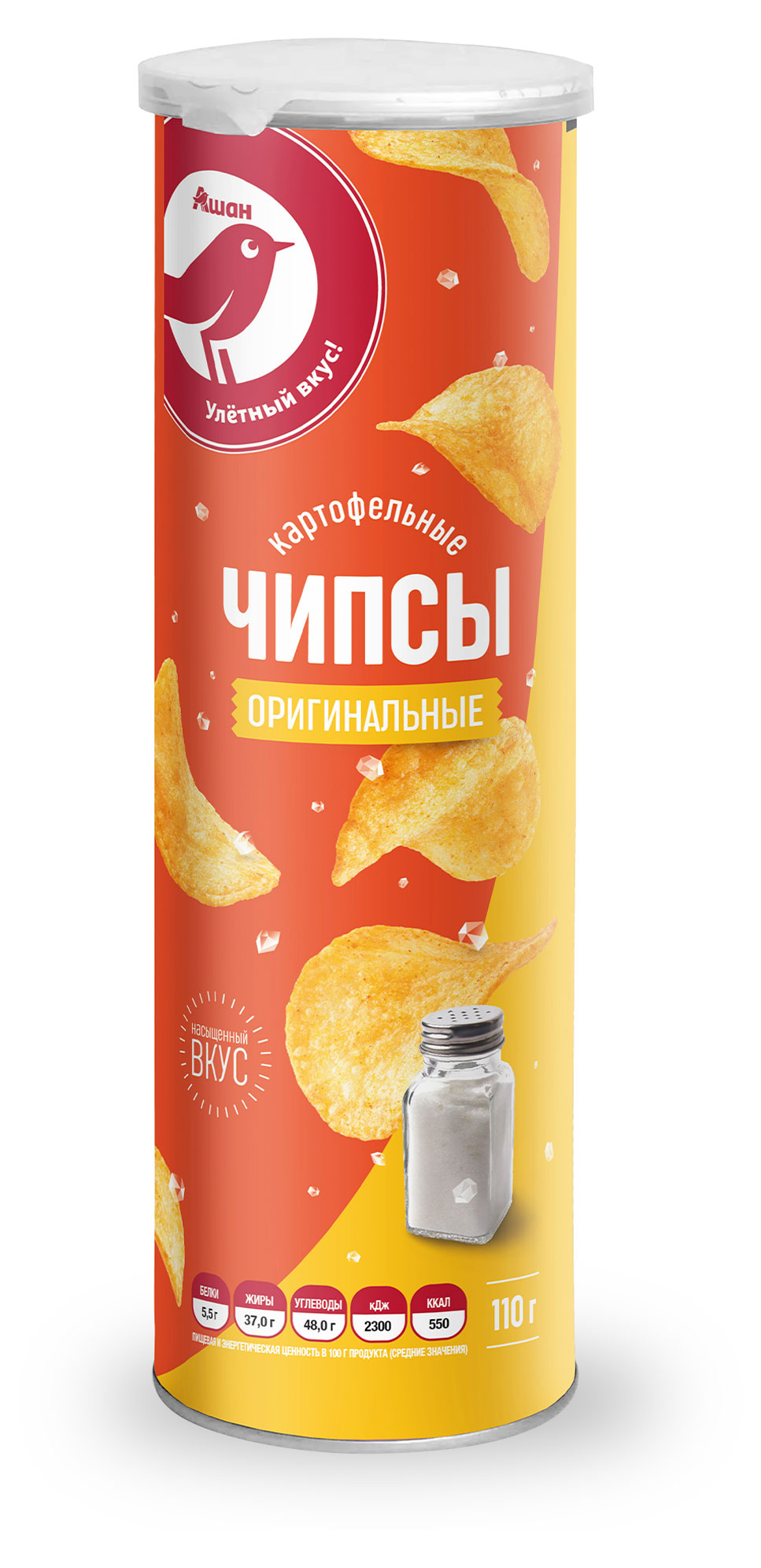 Чипсы картофельные АШАН Красная птица оригинальные с солью, 110 г