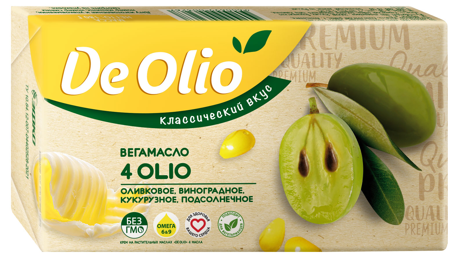 Вегамасло 4 масла De Olio Vegan Крем на растительных маслах брикет 72,5% 180 г