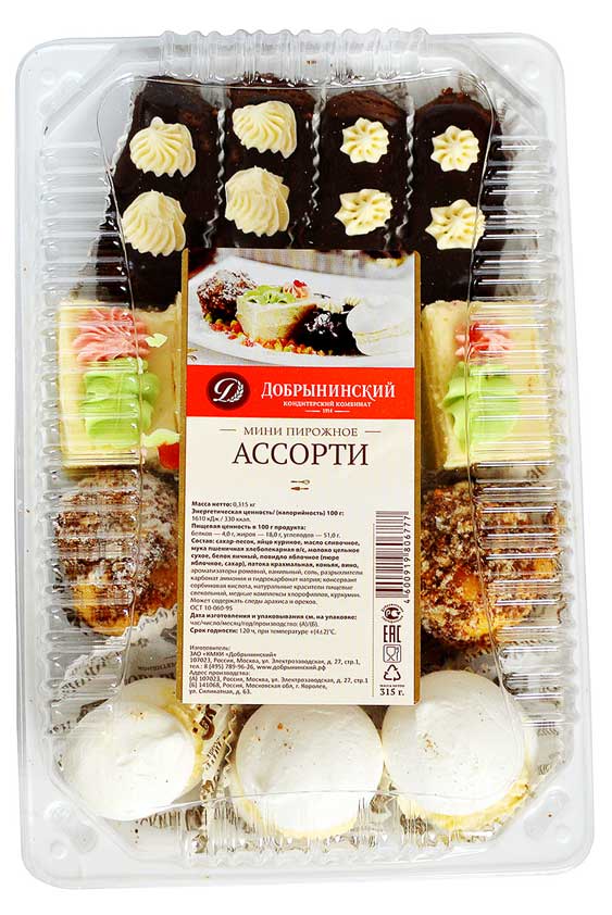 Пирожные мини Добрынинский Ассорти охлажденные набор 14 шт, 315 г