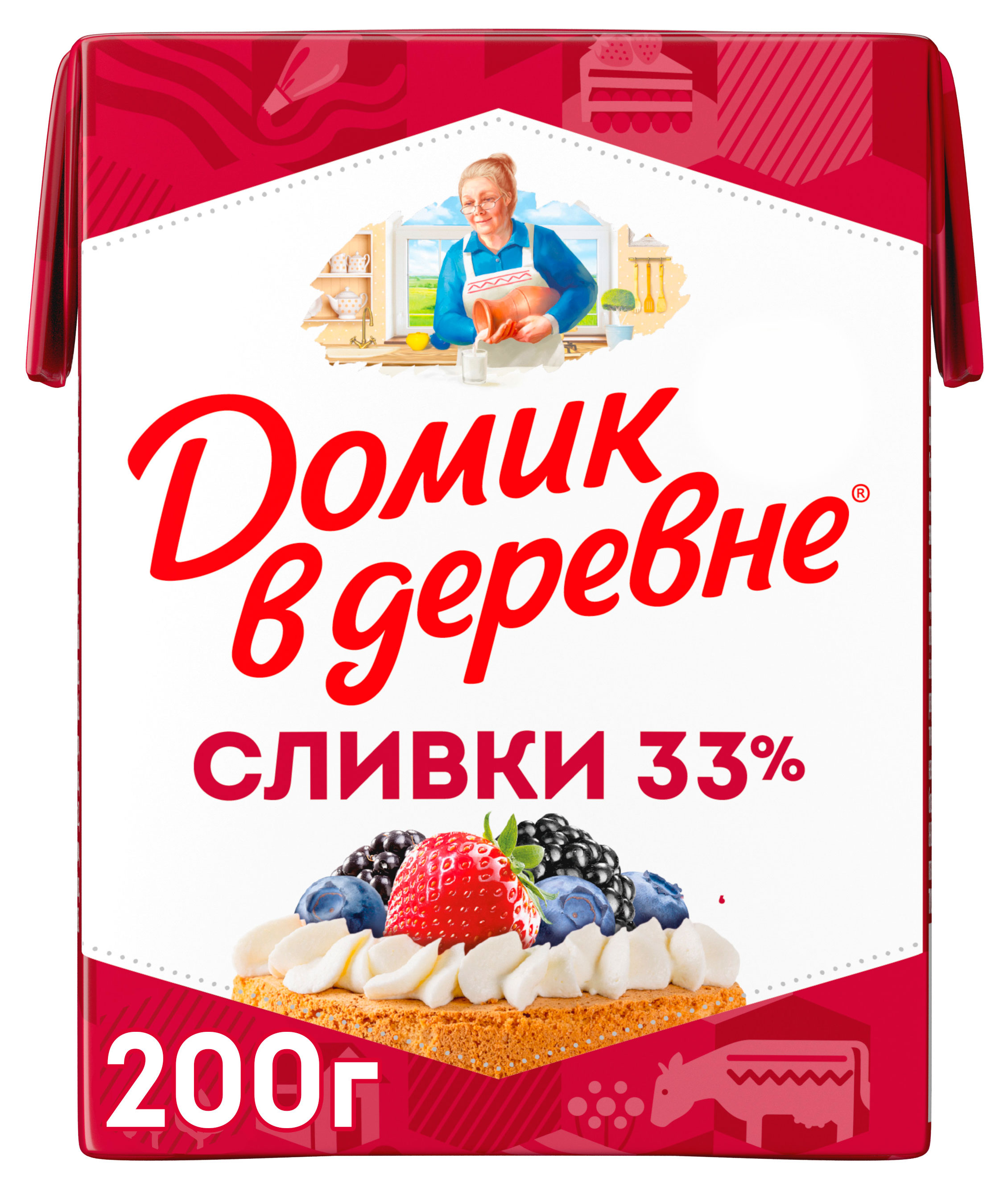 Сливки стерилизованные Домик в деревне для взбивания нормализованные 33% БЗМЖ, 200г
