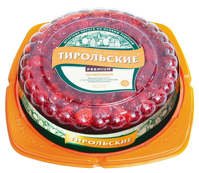 Пирог сладкий бисквитный Тирольские пироги Малиновый со сливочно-заварным кремом Premium охлажденный, 530 г