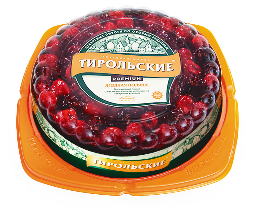 Пирог сладкий бисквитный Тирольские пироги Ягодная поляна лесные ягоды и легкий сливочный крем Premium охлажденный, 580 г
