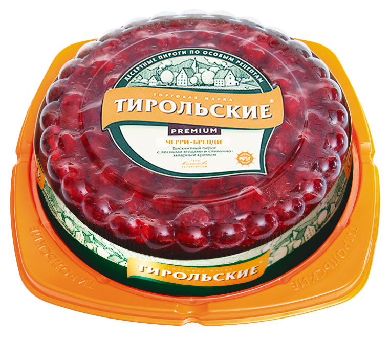 Пирог сладкий бисквитный Тирольские пироги Черри бренди шоколадный со спелой вишней и миндальным заварным кремом Premium охлажденный, 600 г