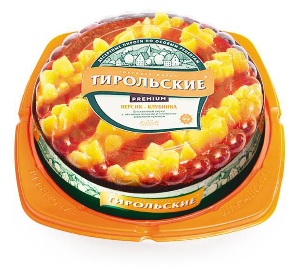 Пирог сладкий бисквитный Тирольские пироги Персик-клубника с сливочно-заварным кремом Premium охлажденный, 530 г