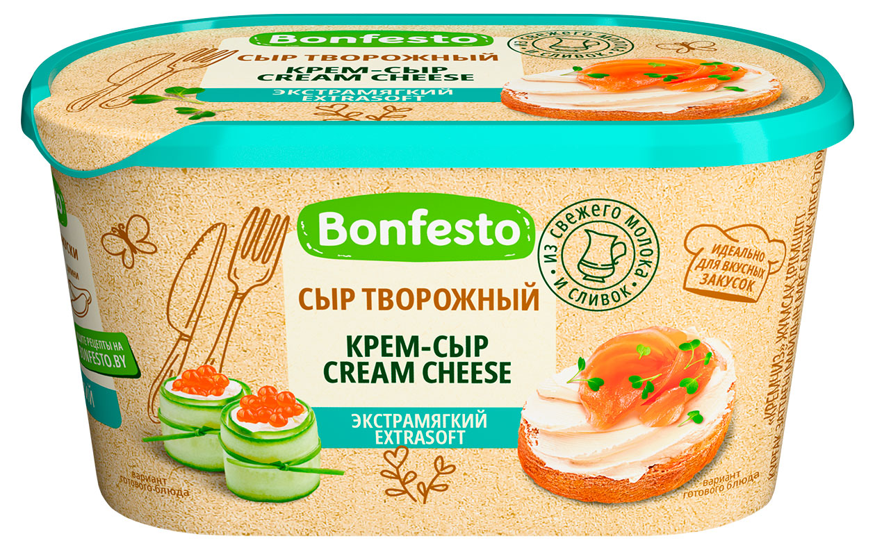 Сыр мягкий сливочный Кремчиз Cream Cheese экстрамягкий Bonfesto ванночка 70% БЗМЖ Беларусь, 400 г