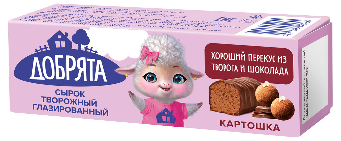 Сырок творожный глазированный детский Добрята Картошка из творога и шоколада для детей батончик, 40 г