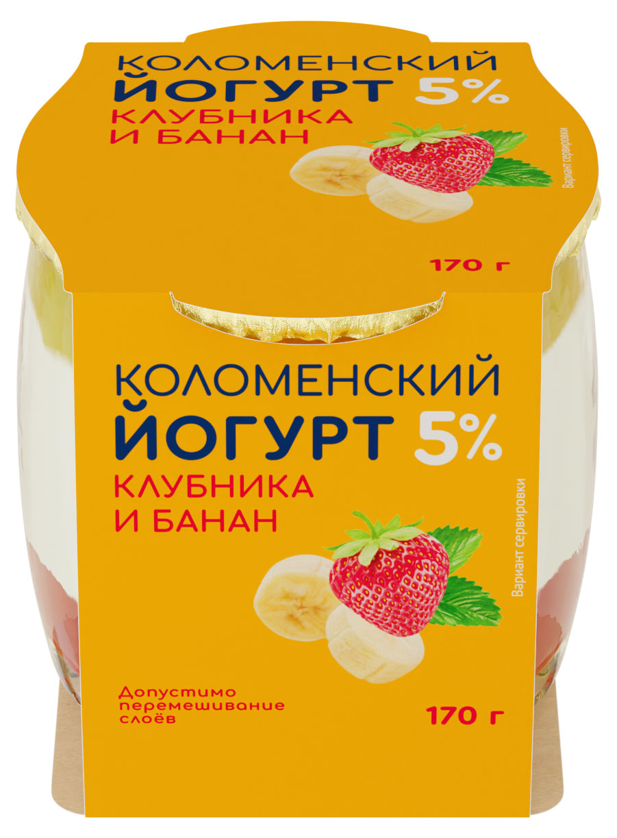 Йогурт густой ложковый Коломенское клубника-банан в стеклянной банке 5%, 170 г