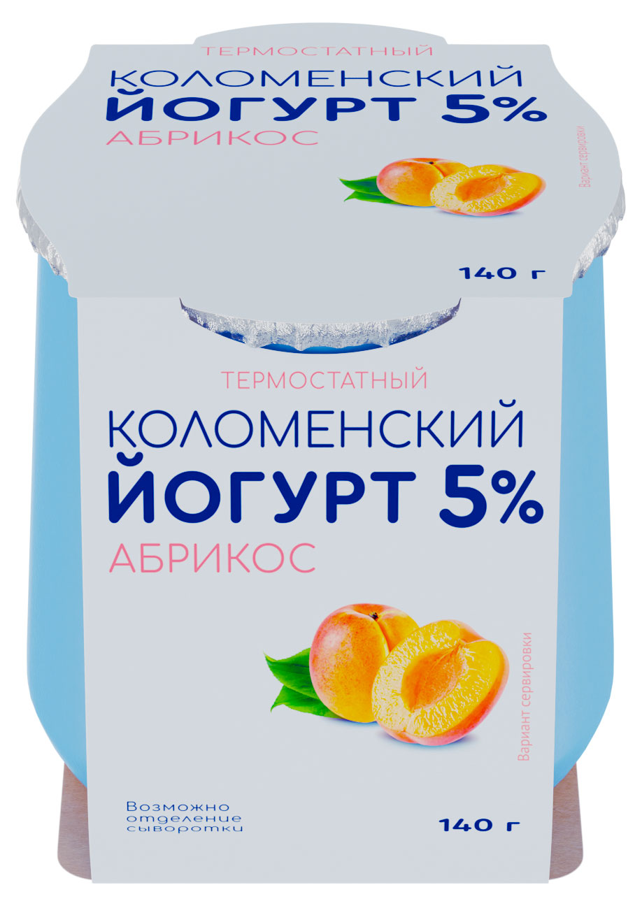 Йогурт термостатный густой ложковый Коломенское абрикос в стеклянной банке 5%, 140 г
