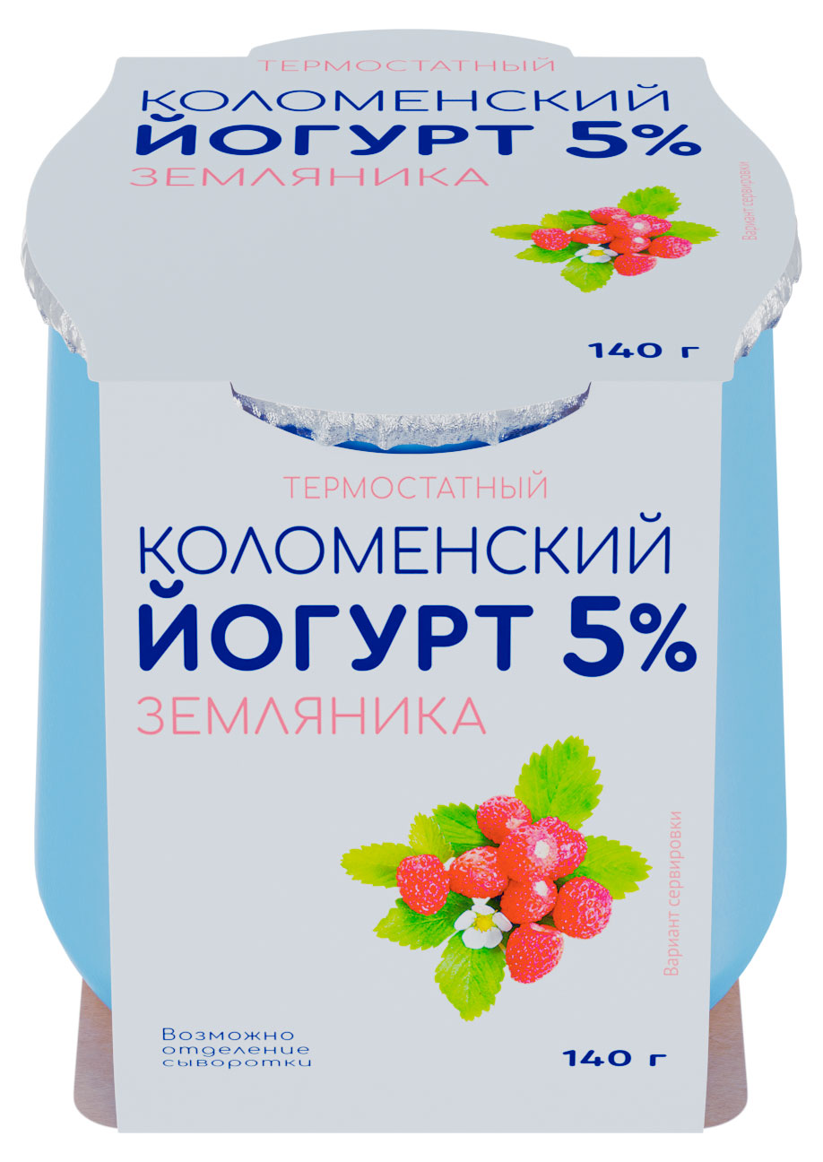 Йогурт термостатный густой ложковый Коломенское земляника в стеклянной банке 5%, 140 г
