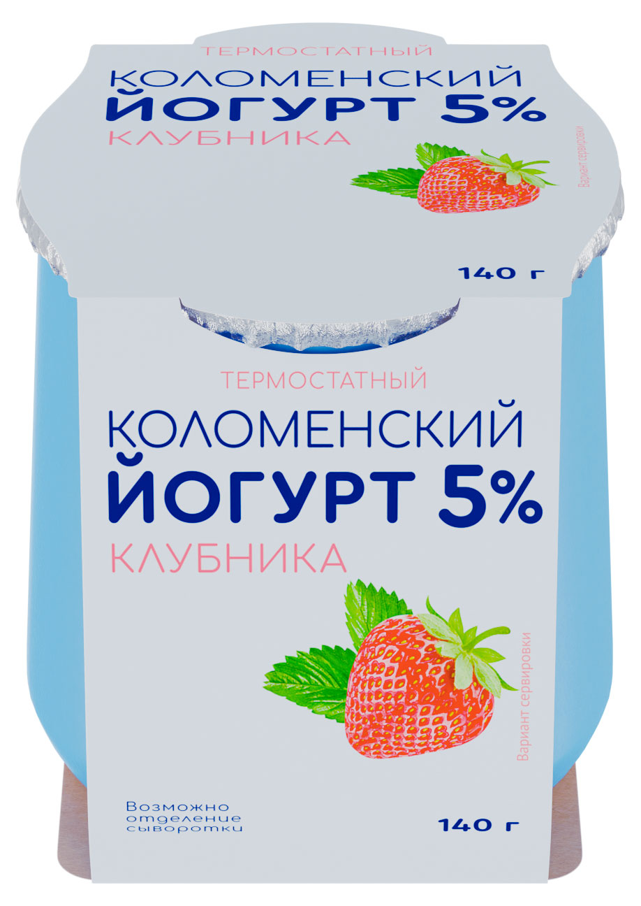 Йогурт термостатный густой ложковый Коломенское клубника в стеклянной банке 5%, 140 г
