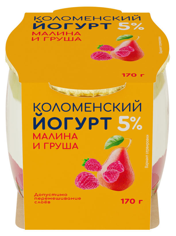 Йогурт густой ложковый Коломенское малина-груша в стеклянной банке 5%, 170 г
