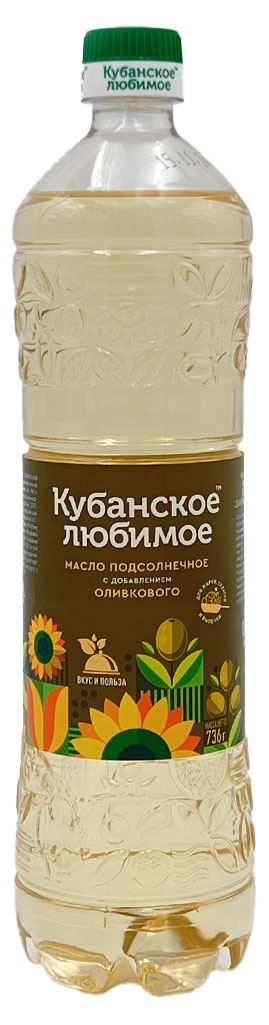 Масло подсолнечное Кубанское любимое с добавлением оливкового рафинированное, 800 мл