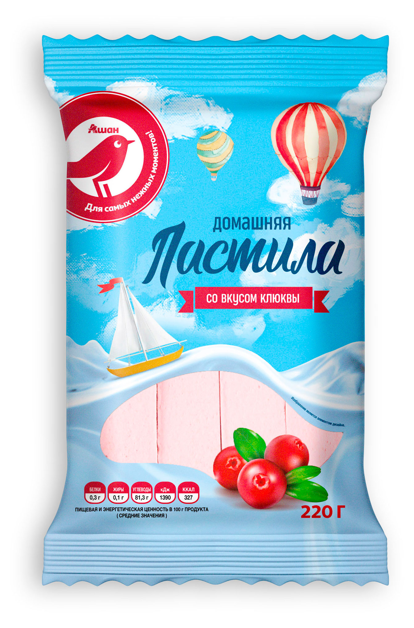 Пастила АШАН Красная птица со вкусом клюквы, 220 г