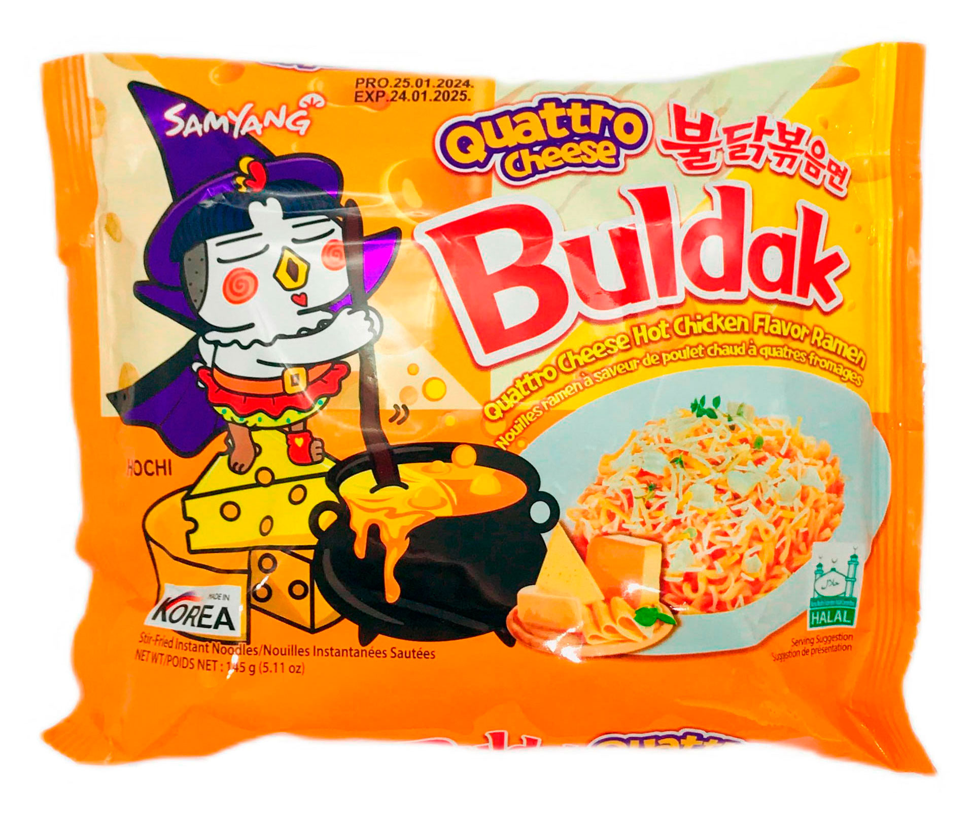 Лапша острая быстрого приготовления Samyang Buldak со вкусом курицы и 4 сыра Корея, 145 г