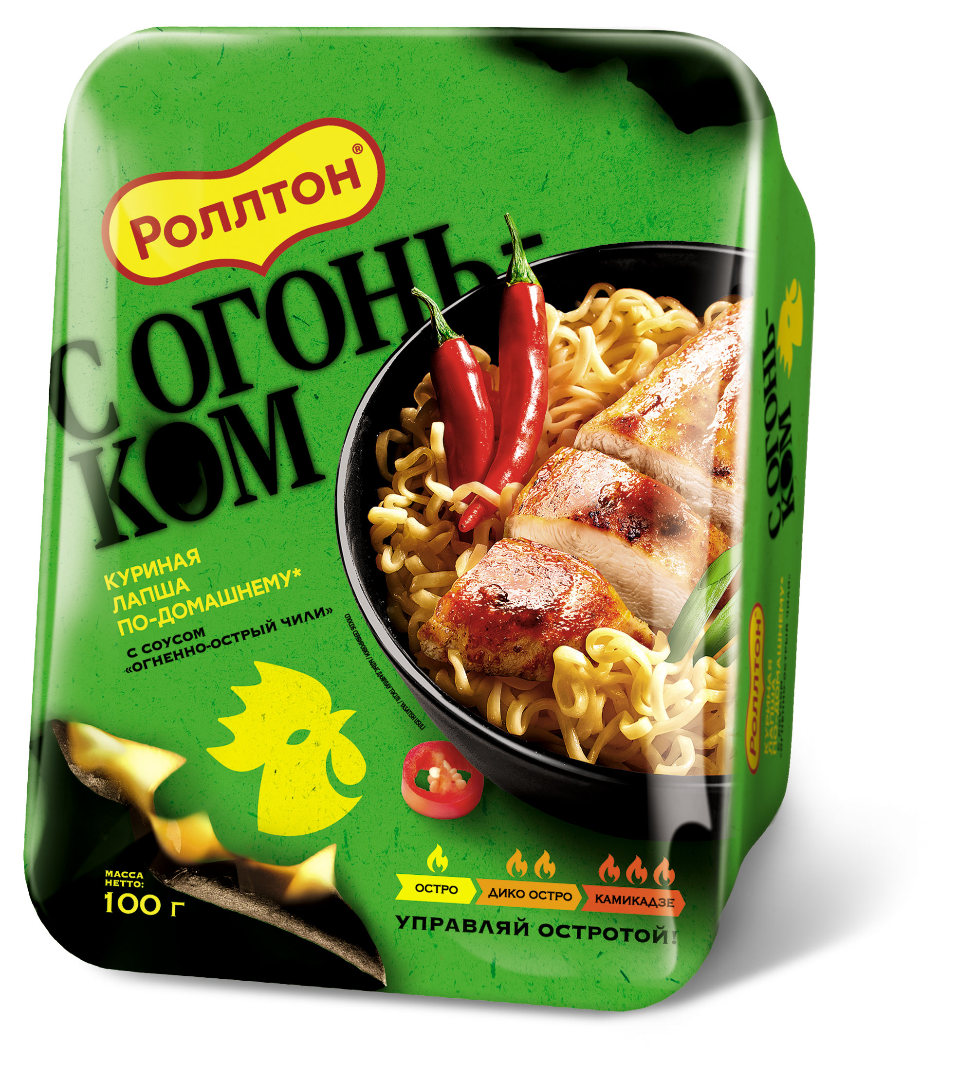 Лапша быстрого приготовления Роллтон куриная с соусом чили, 100 г