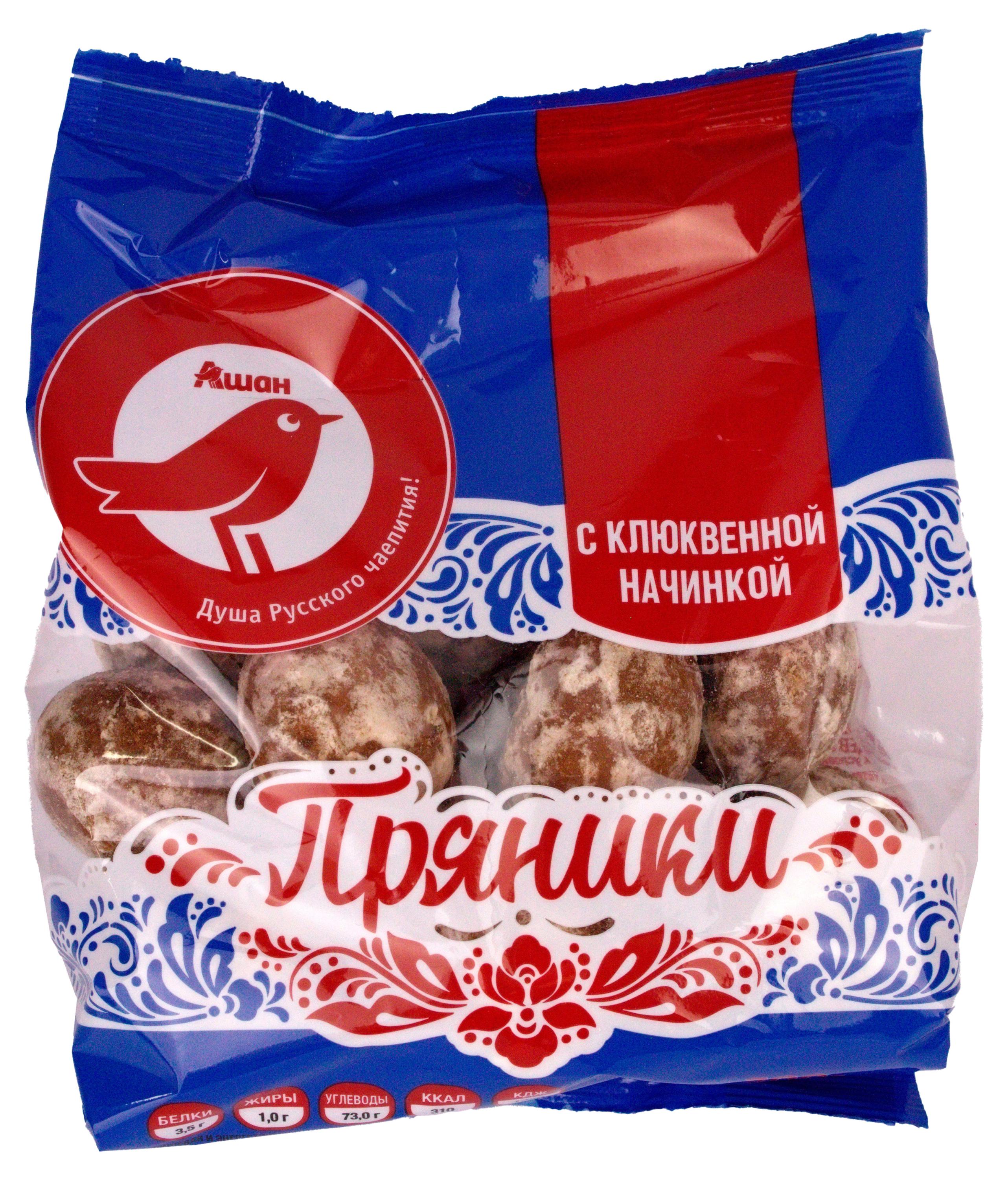 Пряники АШАН Красная птица с клюквенной начинкой, 300 г