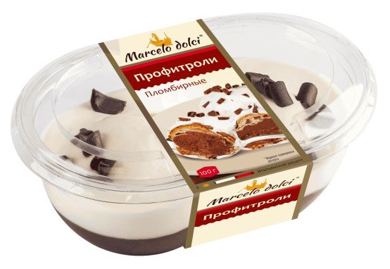 Пирожные заварные Marcelo Dolci Профитроли пломбирные с шоколадным кремом и шоколадно-сливочным муссом охлажденные, 110 г