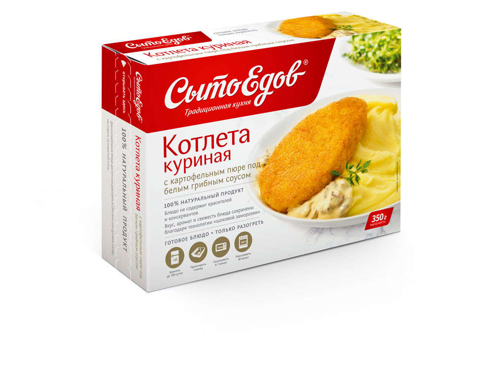 Готовое блюдо Котлета куриная СытоЕдов с картофельным пюре под белым грибным соусом замороженная, 350 г