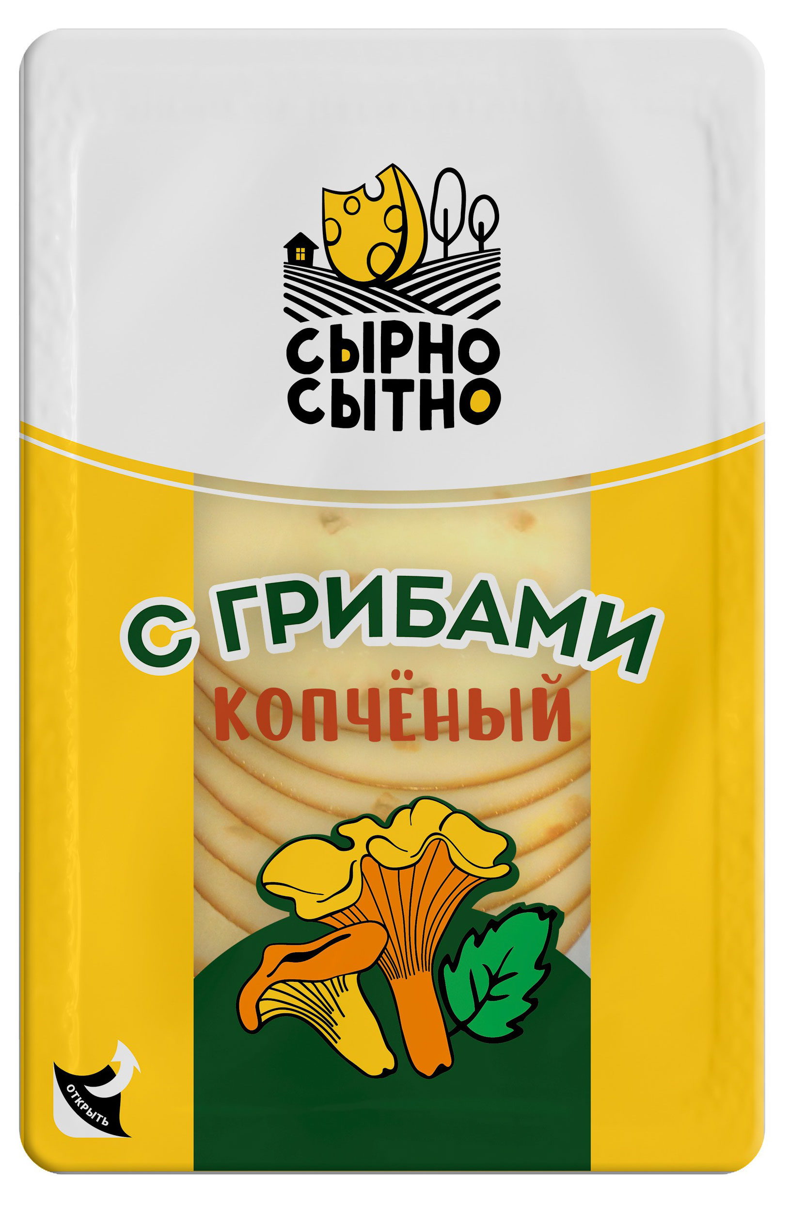 Сырный продукт плавленый копченый Сырно Сытно с грибами нарезка, 150 г