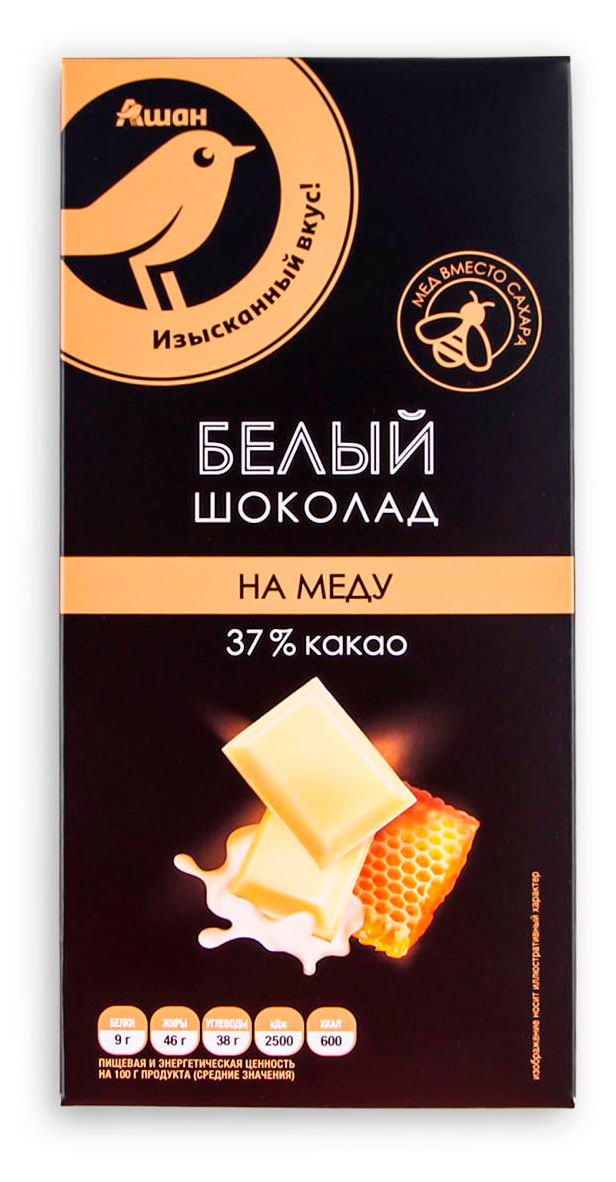 Шоколад АШАН Золотая птица белый на меду, 70 г