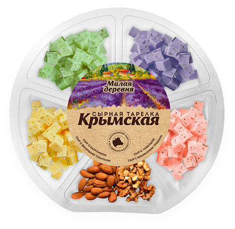 Сырная десертная тарелка Милая деревня Крымская лаванда, базилик, вяленые томаты с орехами и медом кубики БЗМЖ, 200 г
