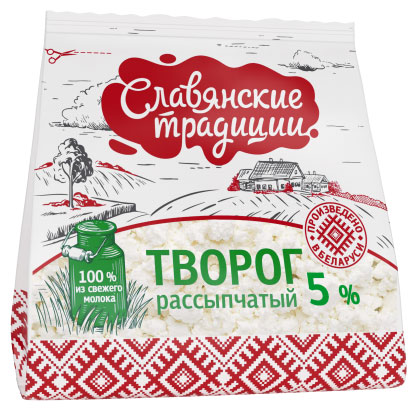 Творог рассыпчатый Славянские традиции в пакете 5% БЗМЖ Беларусь, 350 г