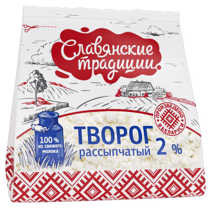 Творог рассыпчатый Славянские традиции в пакете 2% БЗМЖ Беларусь, 350 г