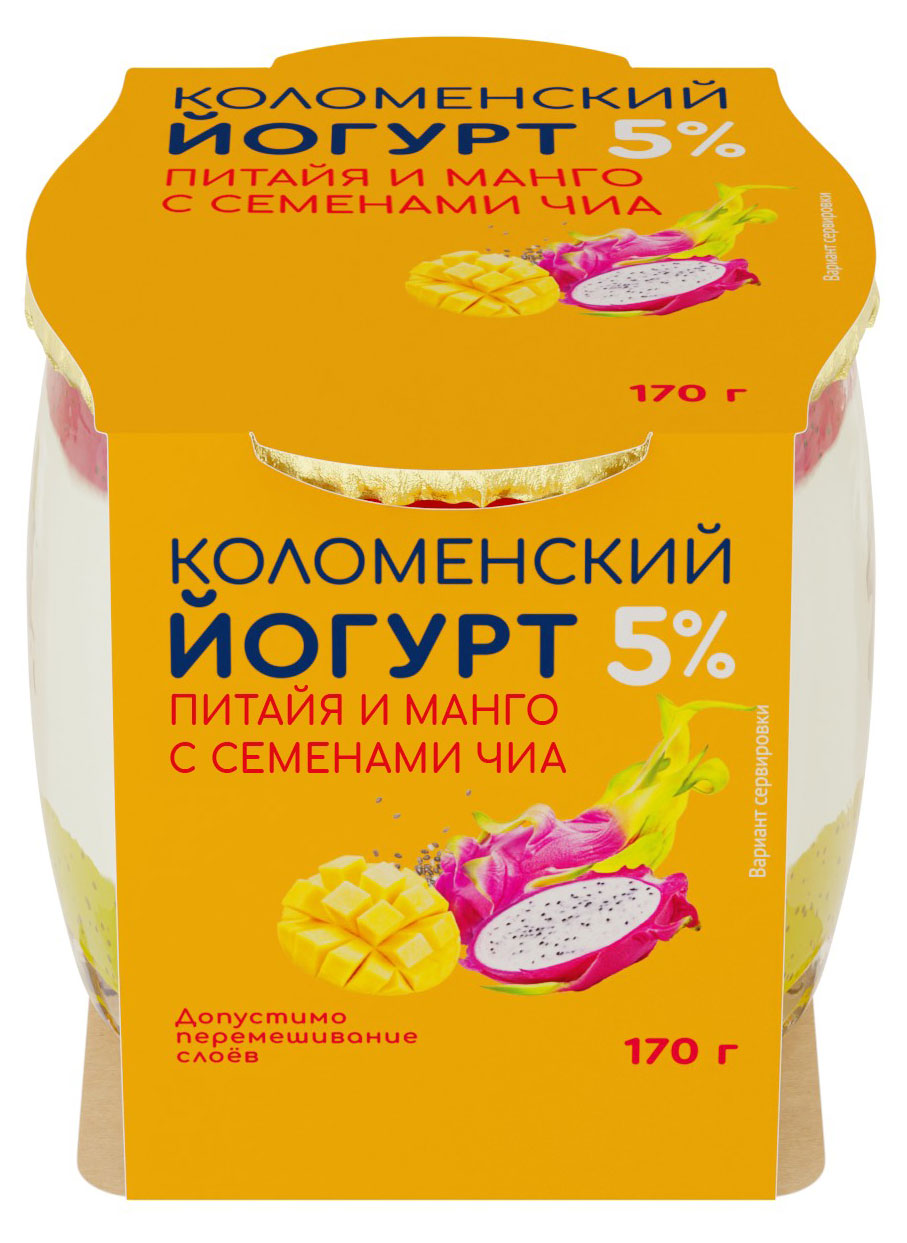 Йогурт Коломенский Питайя манго с семена чиа 5% БЗМЖ, 170 г