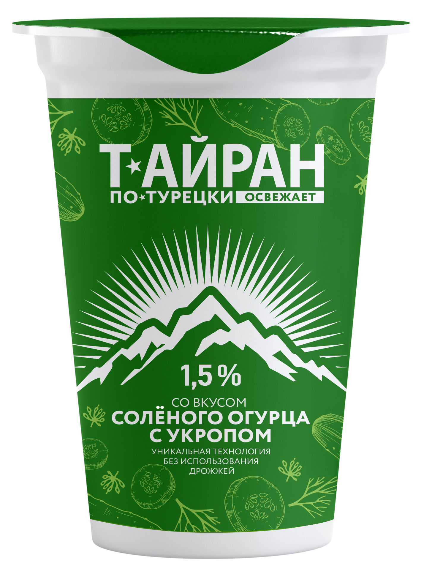 Напиток кисломолочный Айран Молочные горки Т-айран со вкусом соленого огурца и укропа 1,5% БЗМЖ Беларусь охлажденный, 220 г