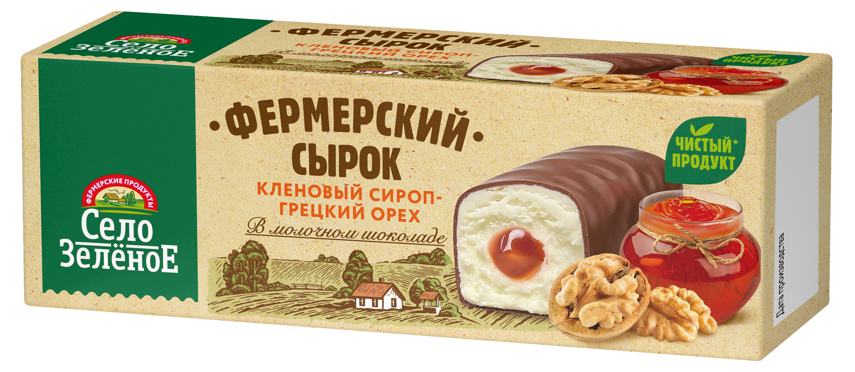 Сырок глазированный творожный Село Зеленое с наполнителем Грецкий орех с кленовым сиропом батончик 20,0%, 45 г